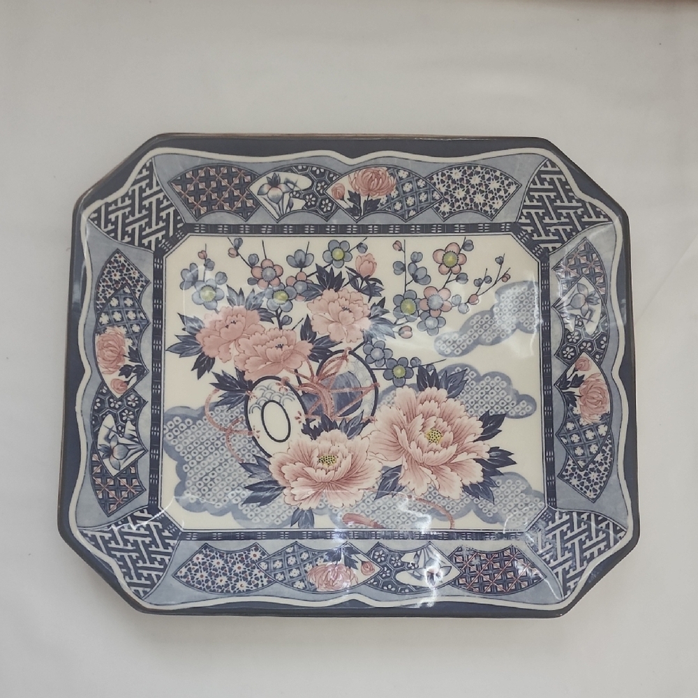 Vintage Japanese Imari Style Decorative Floral Recrangular Porcelain Platter
